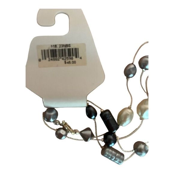 Kim Rogers Silver Strand White, Silver & Black Multi Shape Beaded Necklace NWT - Picture 6 of 9